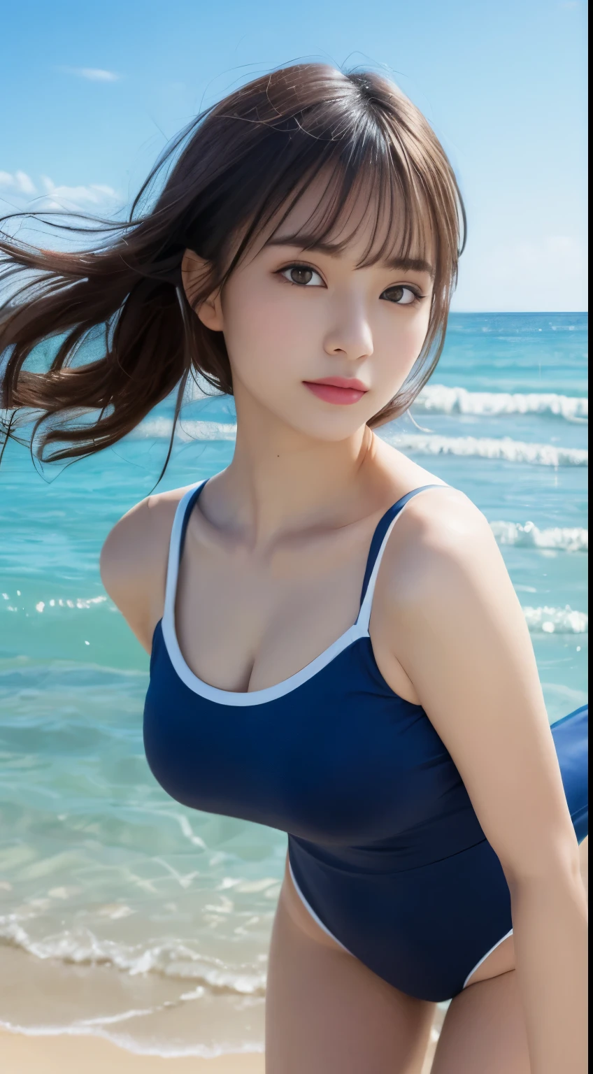 masutepiece, Best Quality, Illustration, Ultra-detailed, finely detail, hight resolution, 8K Wallpaper, Perfect dynamic composition, Beautiful detailed eyes, Swimsuit, Random and cute hairstyles, medium breasts, Natural Color Lip,Beach, Random and cute poses,