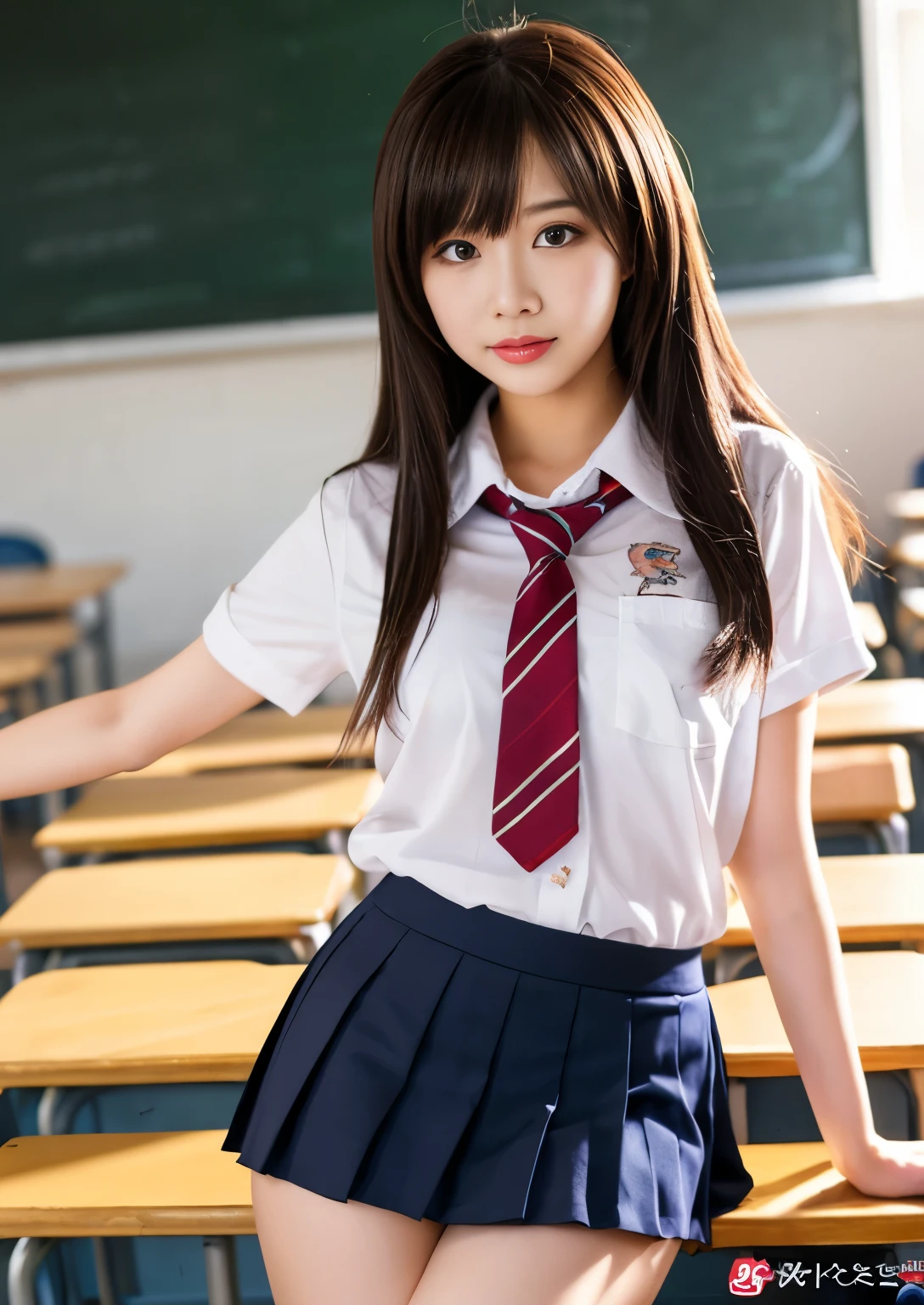 amazing artwork of sexy cute school girl, school uniform, short skirt, long hair, ahegao, materpiece, d, amazing lighting, in classroom, artstation, award winning, stunning, aesthetic, depth, shading