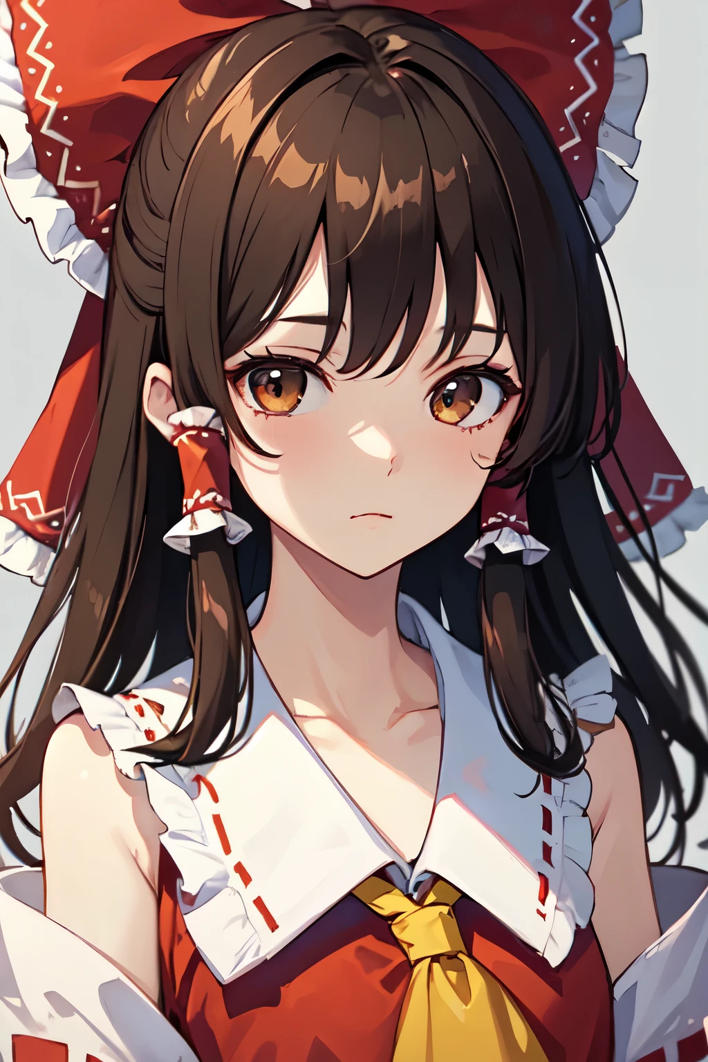 detailed background, masterpiece, best quality, 1girl, hakurei reimu, brown hair, hair tubes, hair ribbon, brown eyes, touhou project