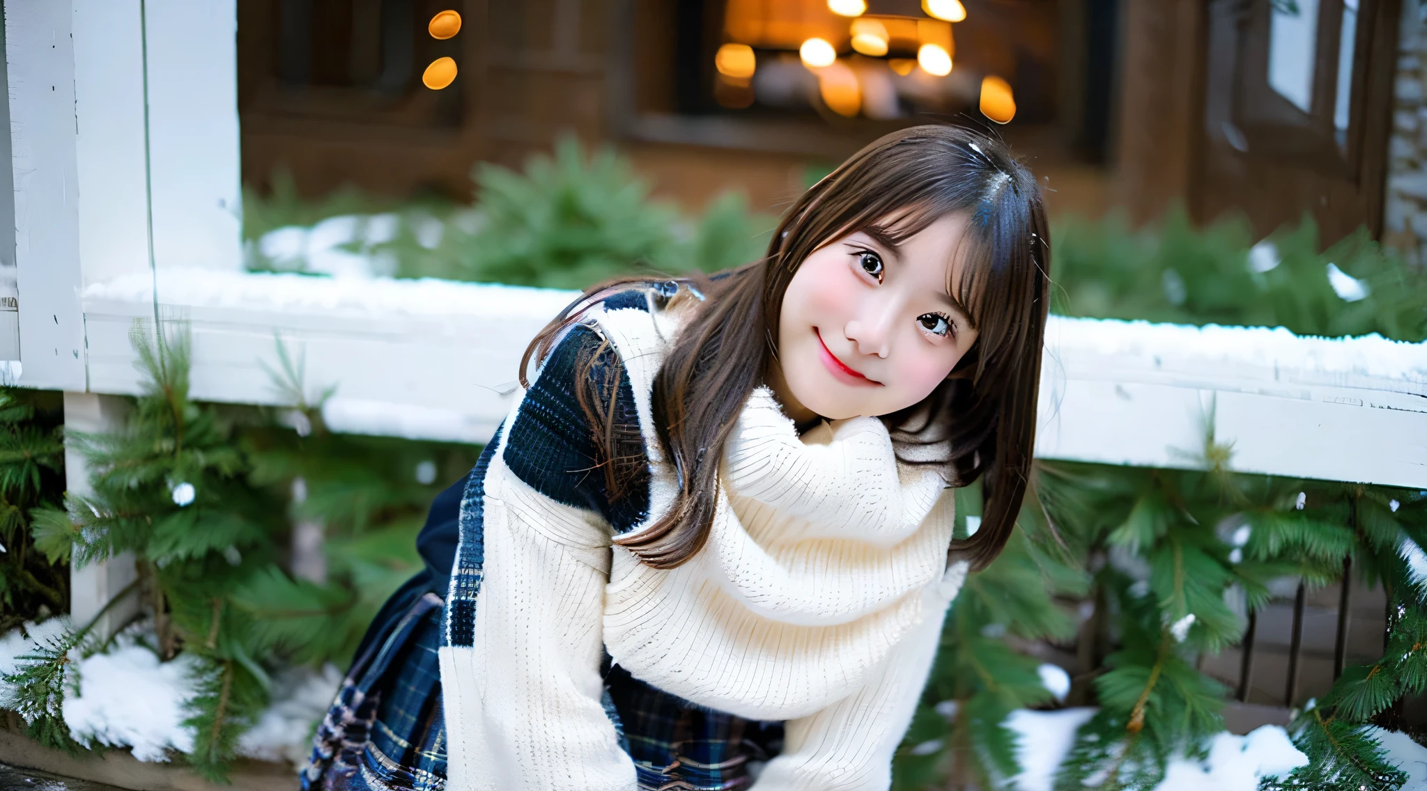 Cute high school girl 18 years old in miniskirt、tome&#39;winter outside