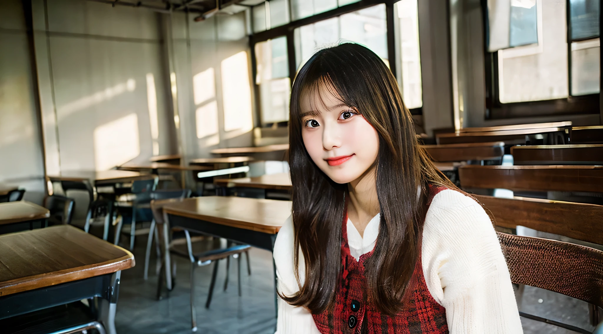 Cute high school girl 18 years old in miniskirt、The classroom is heated