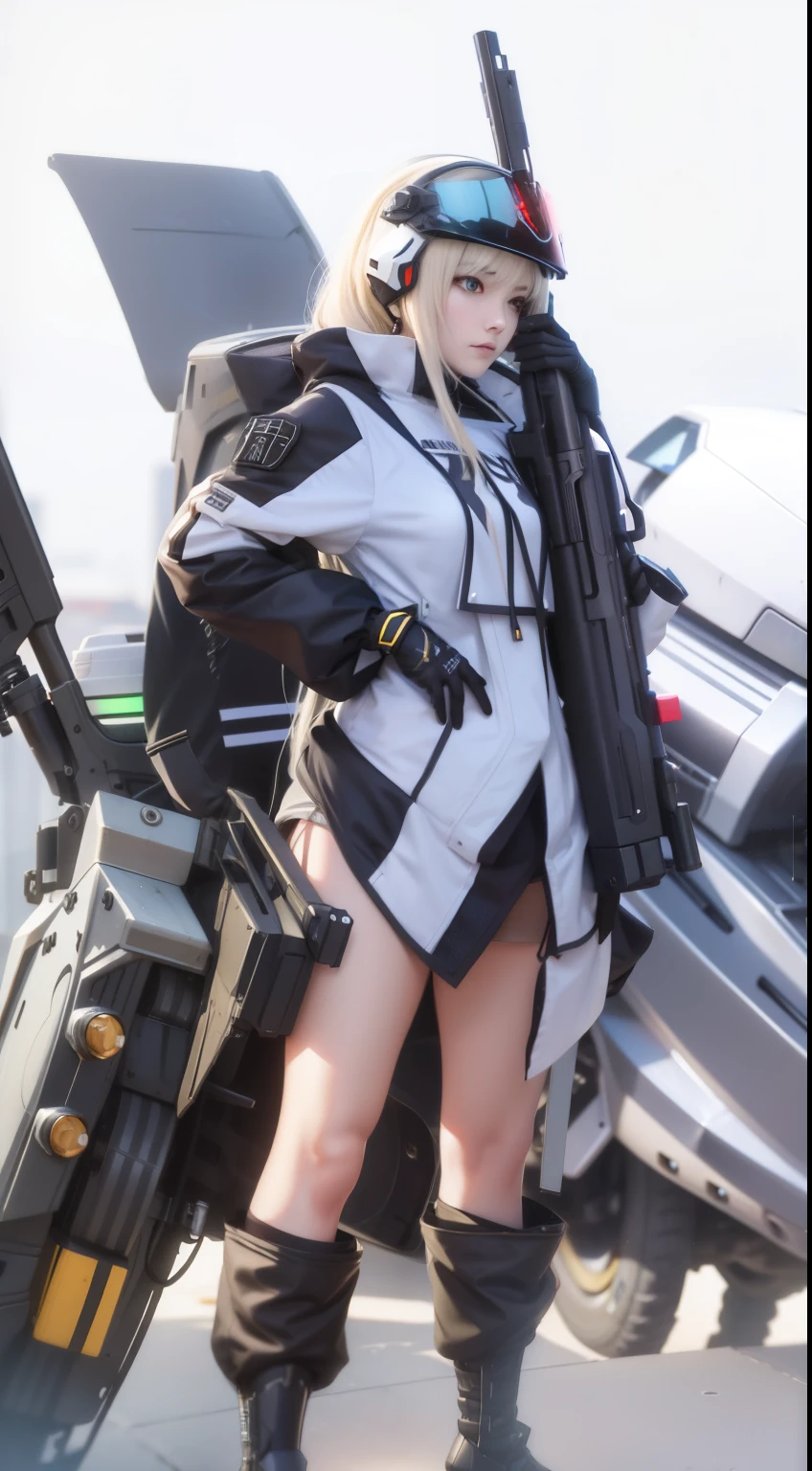 anime character with a gun and a helmet on standing next to a vehicle, fine details. girls frontline, from arknights, cyberpunk anime girl mech, cushart krenz key art feminine, best anime 4k konachan wallpaper, from girls frontline, girl in mecha cyber armor, mechanized valkyrie girl, guweiz