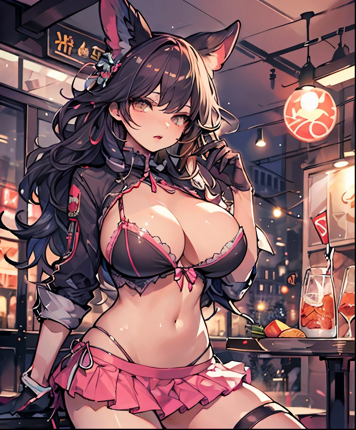 top-quality, hiquality, Beautuful Women, very large breast, red lipsticks, A sexy, Overflowing breasts, a miniskirt,