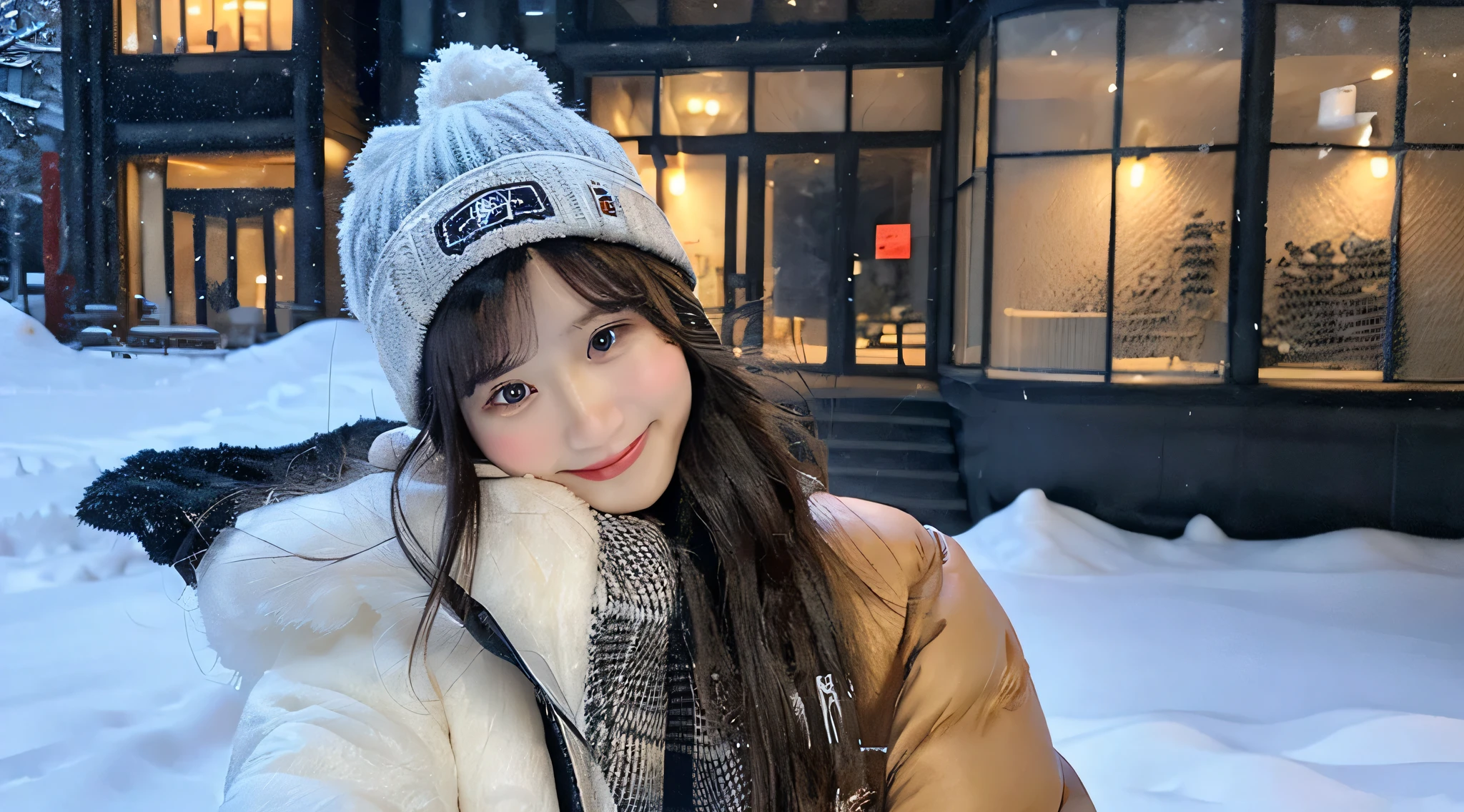 18 year old cute miniskirt high school girl、Snow outside the window