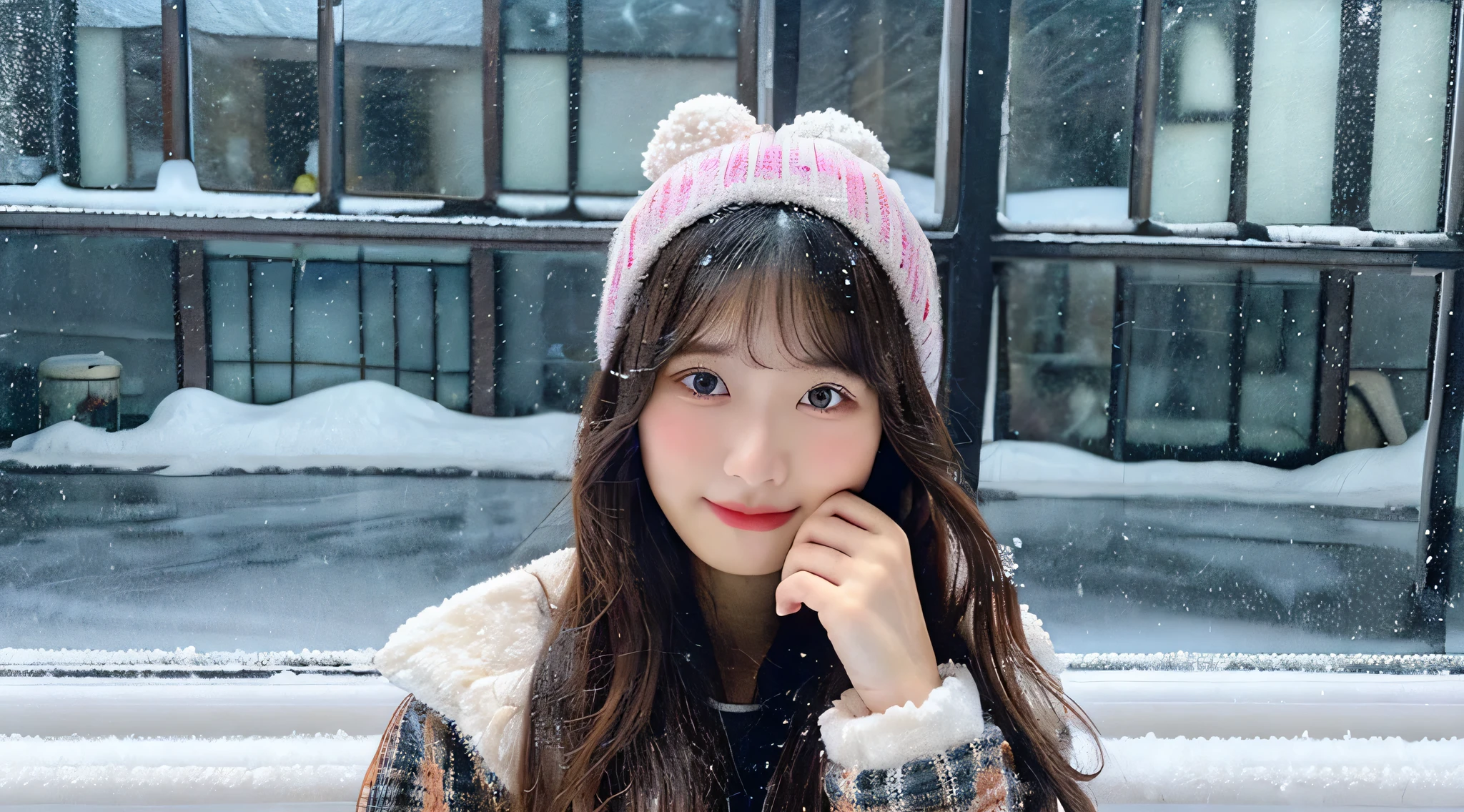 18 year old cute miniskirt high school girl、Snow outside the window