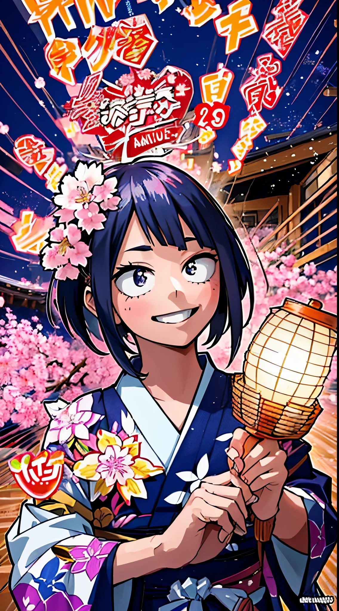 horikoshi kouhei,1girl,Kyoka jiro,boku no hero academia,celebrating new year,yukata costume,(best quality,4k,8k,highres,masterpiece:1.2),ultra-detailed,(realistic,photorealistic,photo-realistic:1.37),traditional art,nostalgic,anime,rich colors,vibrant fireworks,traditional lanterns,joyful atmosphere,sparkling lights,crisp and clear details,precise lines,expressive eyes,bright smiles,dynamic poses,pulsating energy,nighttime scenery,blossoming sakura,excitement in the air,authentic yukata texture,subtle shading,magnificent spectacle,harmony of tradition and modernity,playful interactions,happy memories,unforgettable moments