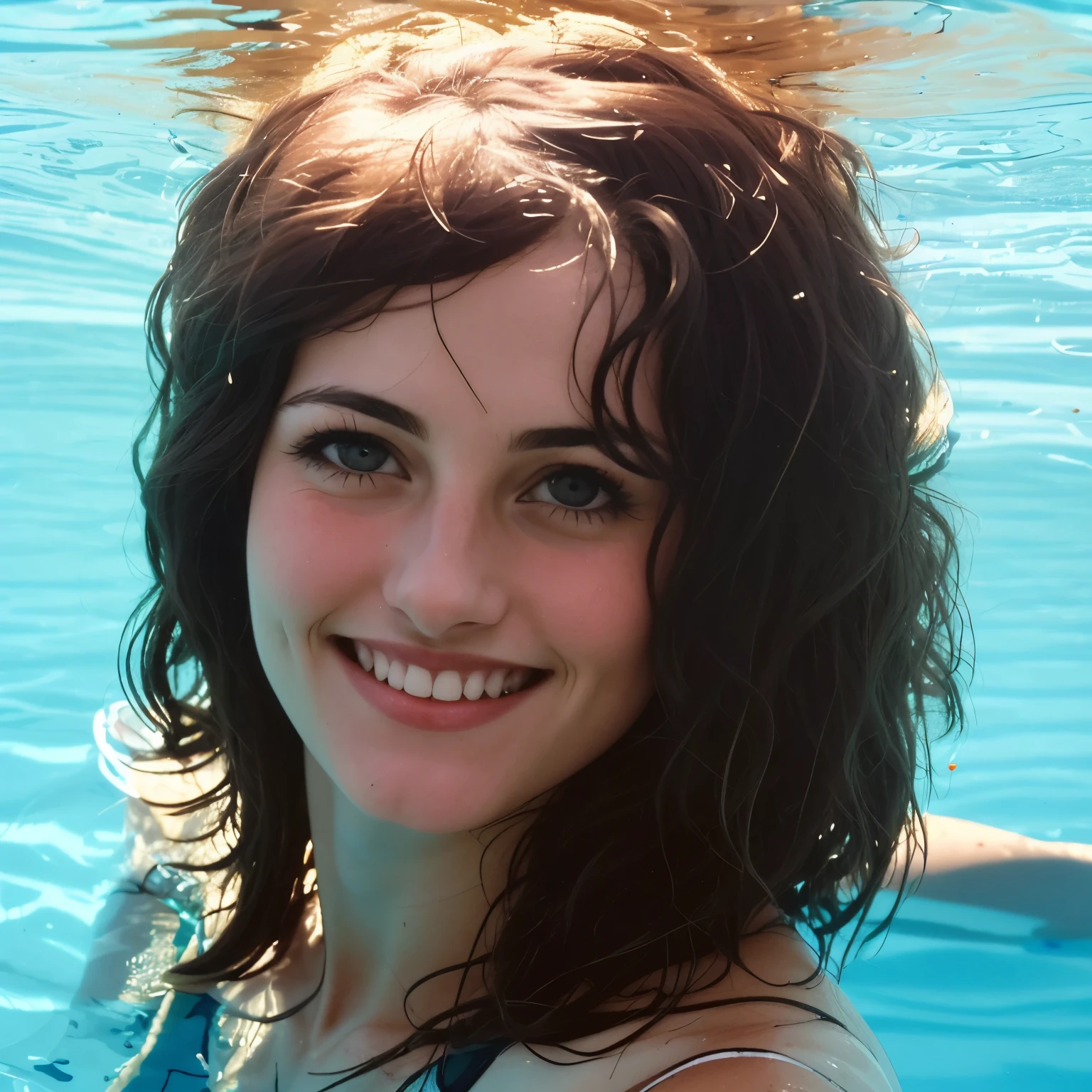 smiling woman in a pool with a drink in her hand, sandra chevier, laura zalenga, taken in the late 1980s, magalie villeneuve, christina kritkou, taken in the early 1990s, julie heffernan, aged 2 5, diane ramic, 1 9 8 0 s photo, 1980s photo