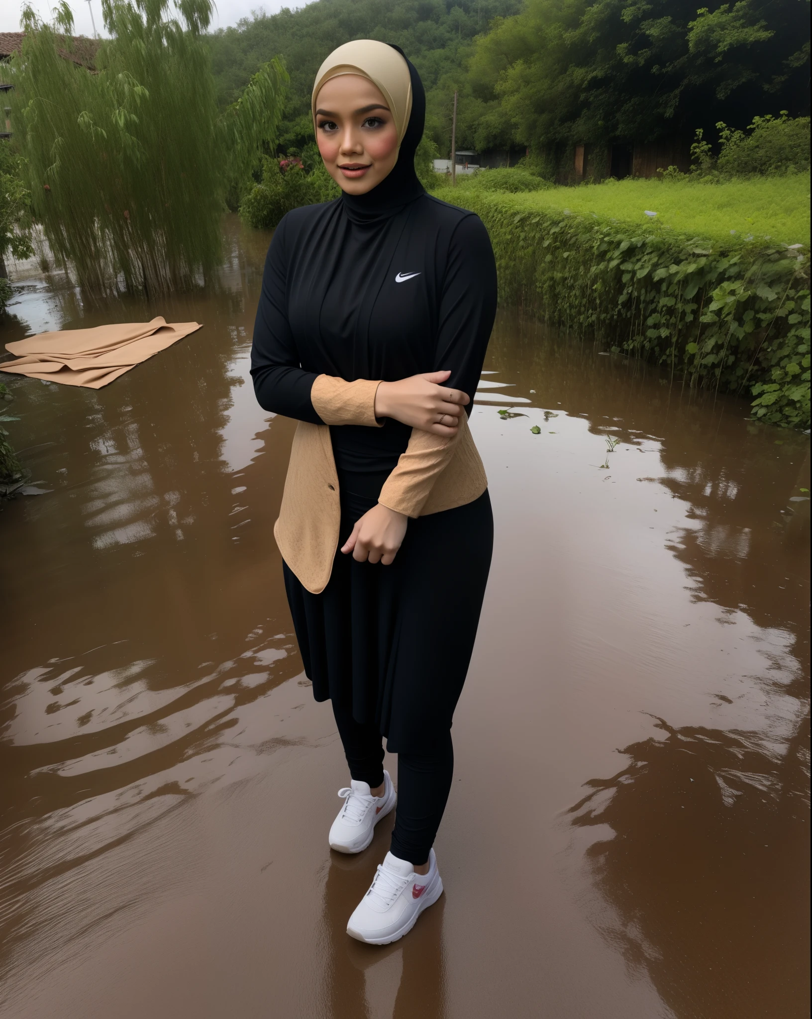 ((HIJAB MALAY GIRL)), (PROSTITUTION CENTER ). HUGE BREAS, NIPPLES, SNEAKERS NIKE, NET STOCKINGS. A VILLAGE THAT WAS FLOODED BY WATER.