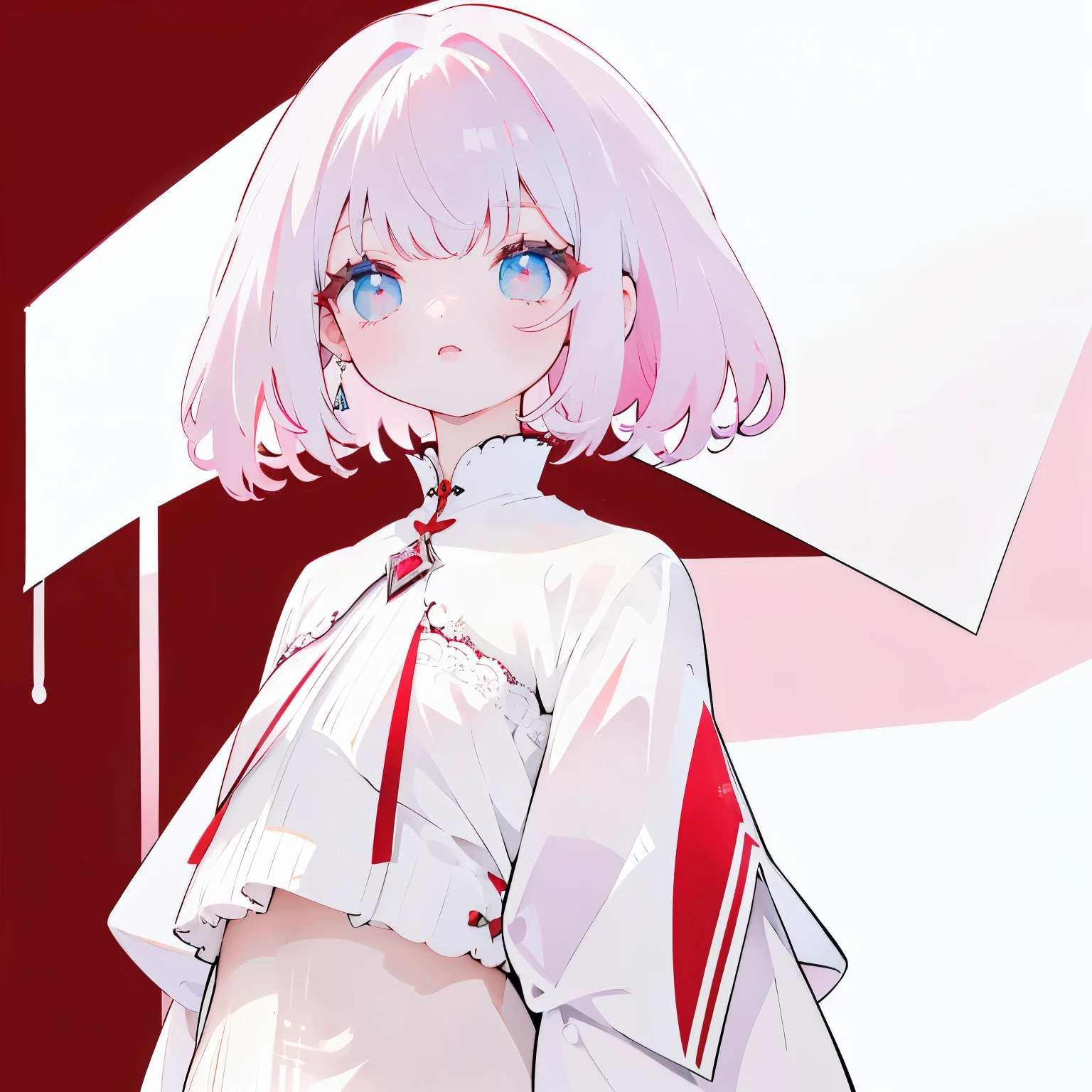 Vermilion hair, white clothing,  Background, Upper torso, ta