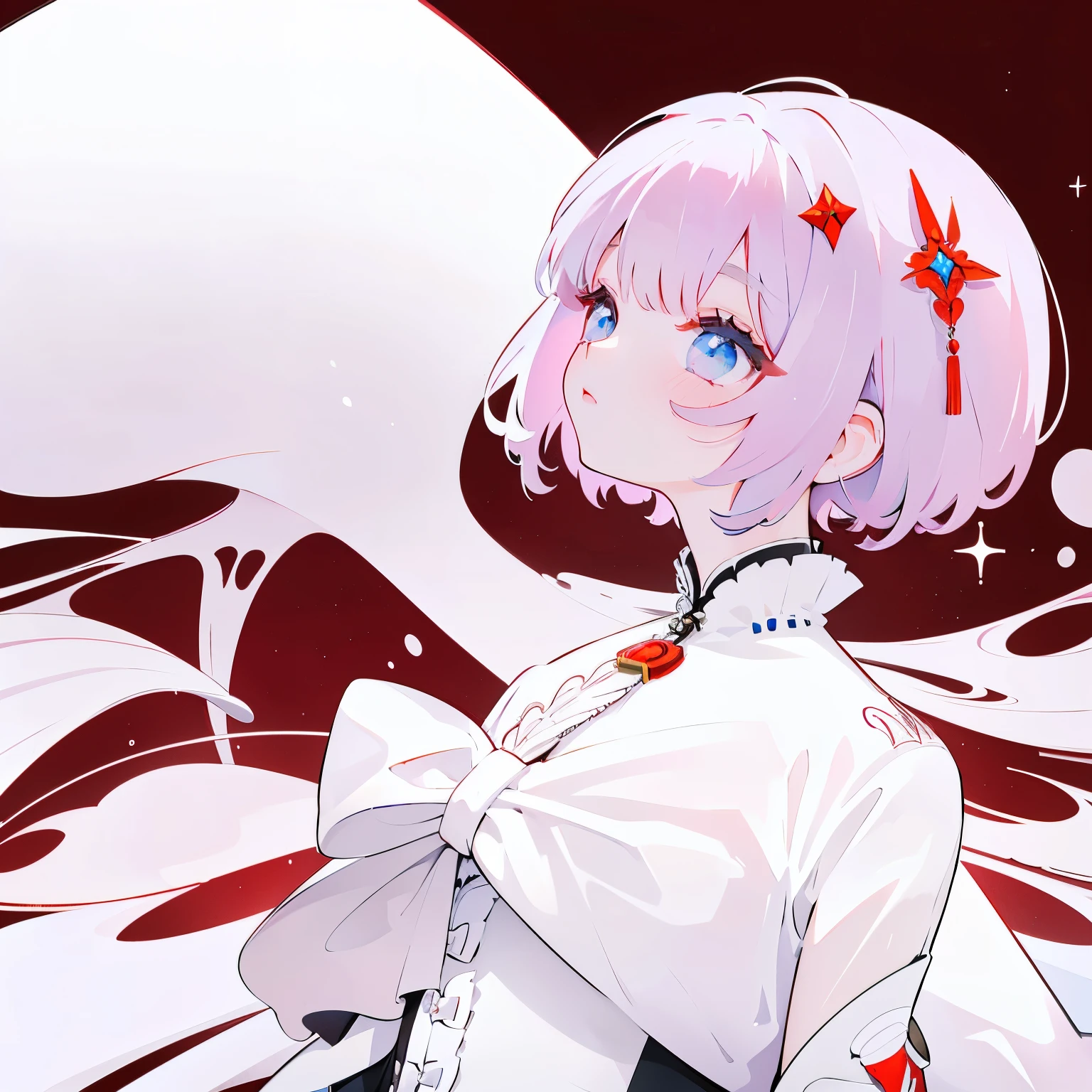 Vermilion hair, white clothing,  Background, Upper torso, lolita