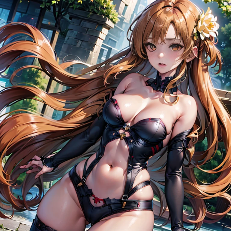 1female,Small ,Small breasts,独奏,(Background with:bamboo forrest,lotuses,lotus flower,exteriors,Lotus pond) She has short black hair,standing on your feet,Sweat profusely,drenched all over the body,seen from the front, hair straight, mostly cloudy sky,(((tmasterpiece),(Very detailed CG unity 8K wallpaper),best qualtiy,cinmatic lighting,detailed back ground,beatiful detailed eyes,Bright pupils,Black eyes,(Very fine and beautiful),(Beautiful and detailed eye description),ultra - detailed,tmasterpiece,)),facing at camera,A high resolution,ultra - detailed),revealing breasts,Bare genitalia, Bulge,legs are open,Raised sexy,Camel toes,Flushed complexion,Open-mouthed,frontage,elementary student(Wearing:Black jumpsuits,Gel coat,nakeness,Bare breasts,Bare lower body)