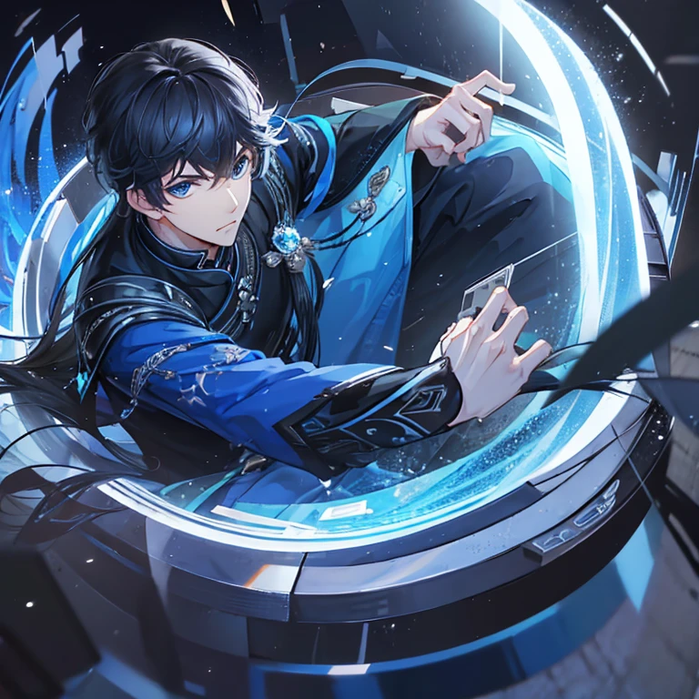 male, black hair, blue eyes, Zhou Qiluo