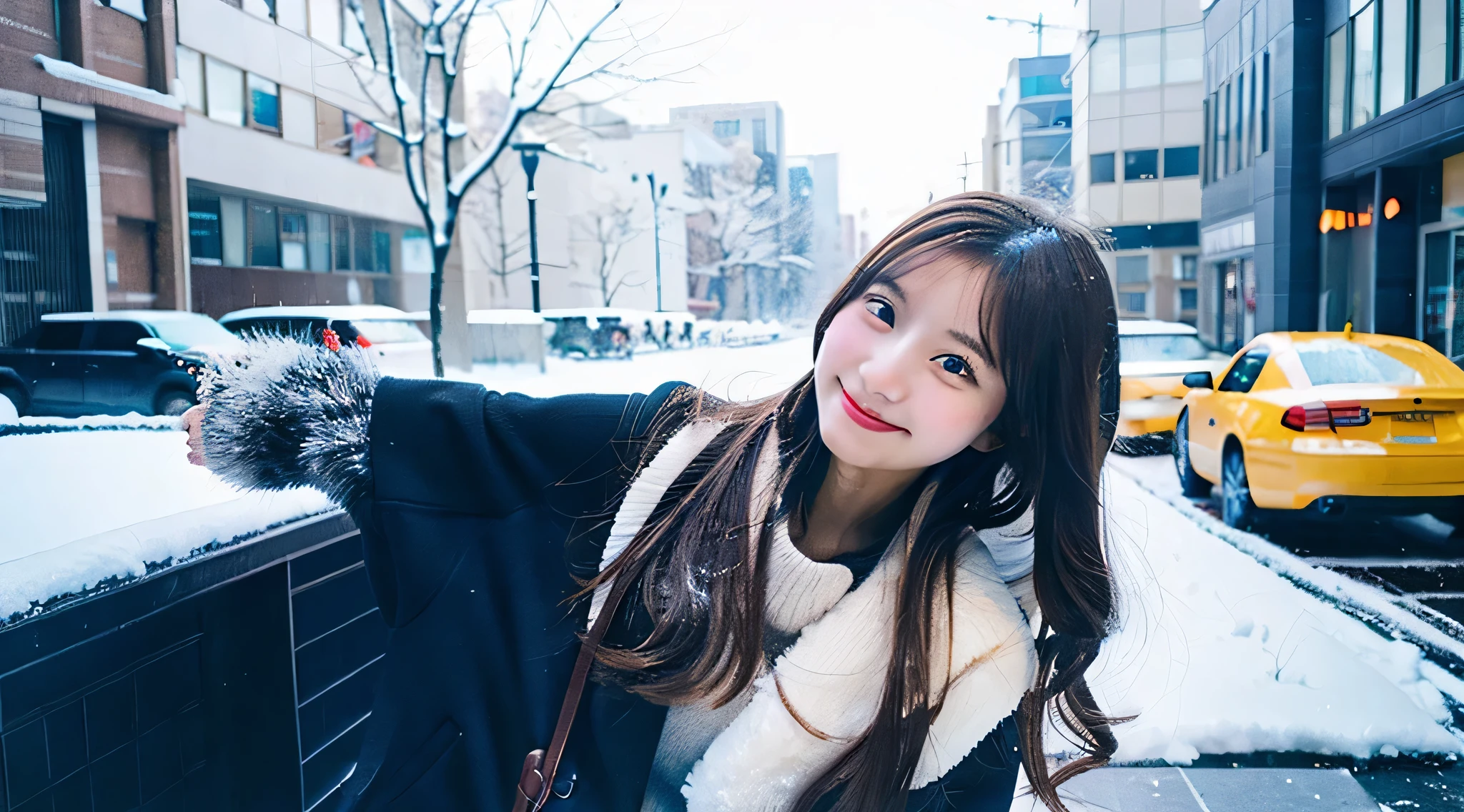 18 year old cute miniskirt high school girl、Winter City