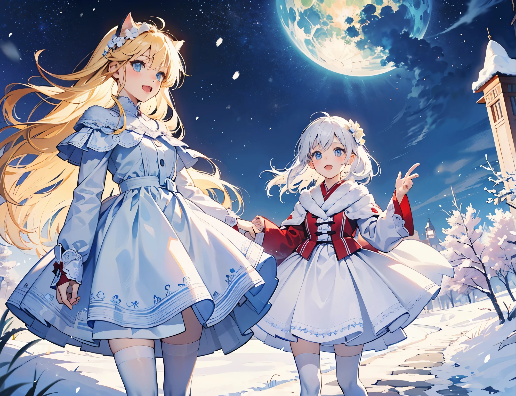 The world of and snow. White flowers. White cat-eared girls. Lively and cute white stockings.〈White in red〉White gauze stars are bright