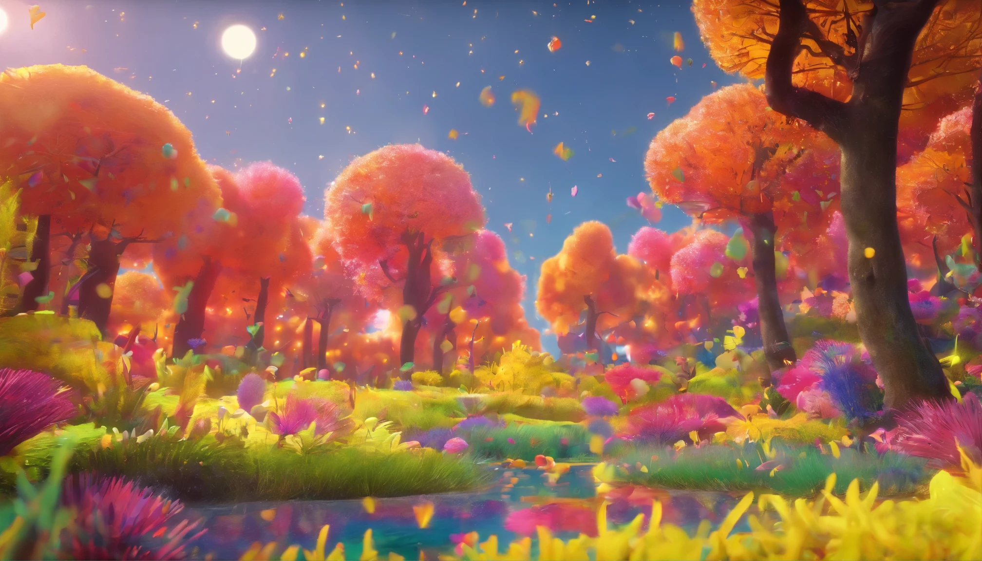 High Quality，8K，Mysterious forests ：1.5，There are many creatures in the air.，Various prehistoric plants，The colors are bright and rich.，Various shiny creatures，Yayoi Kusama，Dreamy，Dreamlike scenery，rich colors，colorful colorful