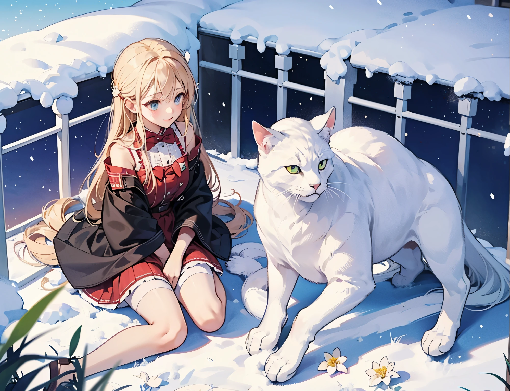 The world of and snow. White flowers. White cat-eared girls. Lively and cute white stockings.〈White in red〉White gauze stars are shining brightly, sitting softly