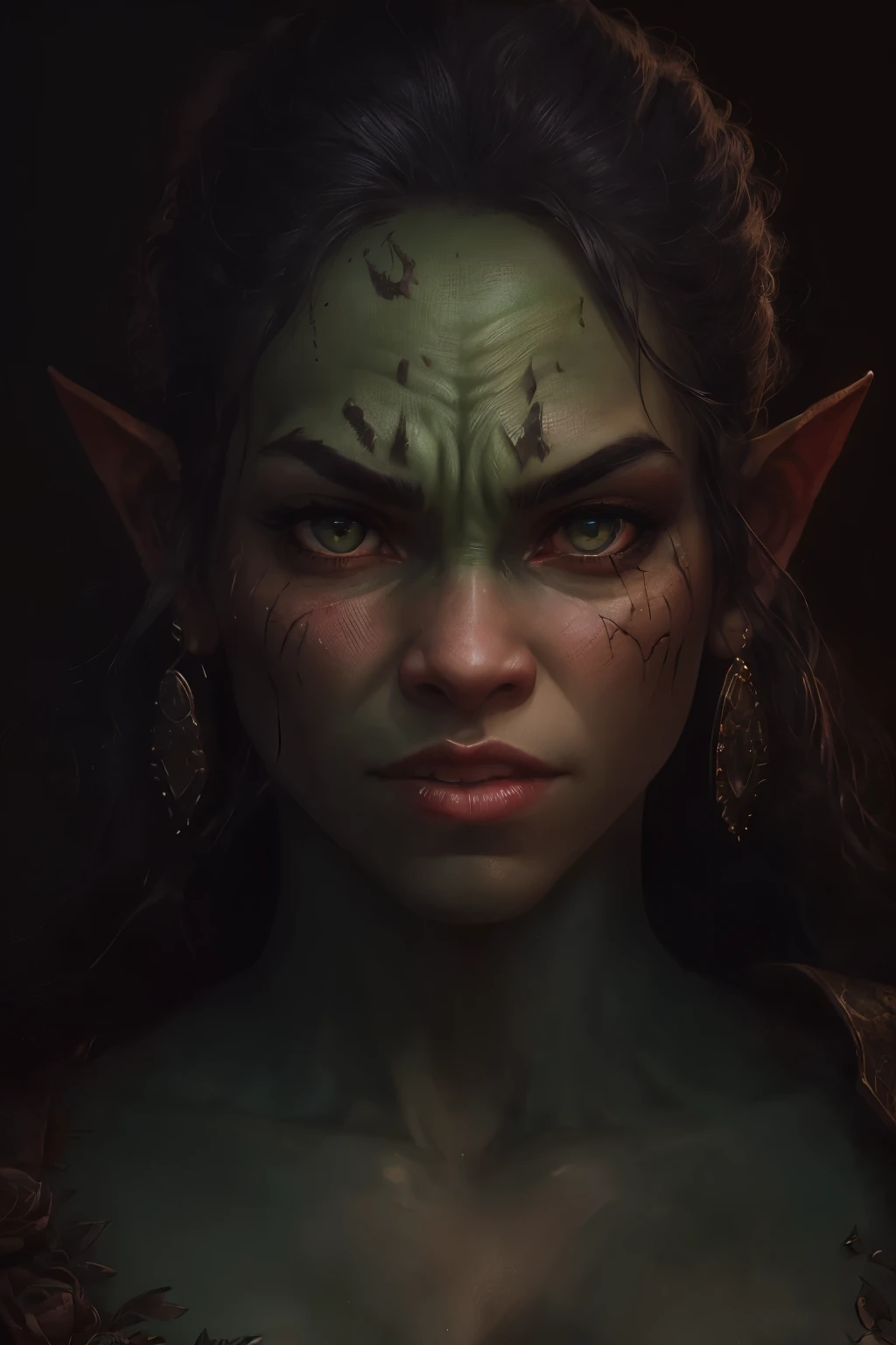 Young (nice ass) The woman ((Orc)), full - body, green skin, sharp teeth, Beautiful, Ultra-high resolution, Full-size body, unsurpassed masterpiece, perfect artwork, realistic painting, it is of better quality, High Background Detail, extremely Detailed face, entity, Softness of light, Berserk, Scars, award-winning photo, Complex, Detailed, Stunning, finely detail, extremely Detailed eyes and face, piercing eyes, muscled body, The Ideal Center, Nikon D850 film, Lens, Porter 400 1.6, saturated colors, Ultra-realistic texture, showy, Bright, Popular on art stations: zinc tungsten up to 800