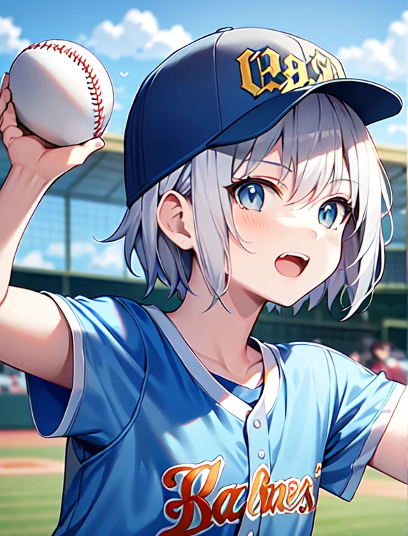 baseball field　-yeld gipitcher　Short Hair Silver Hair　　kawaii faces　Anime Drawing　Baseball Cap