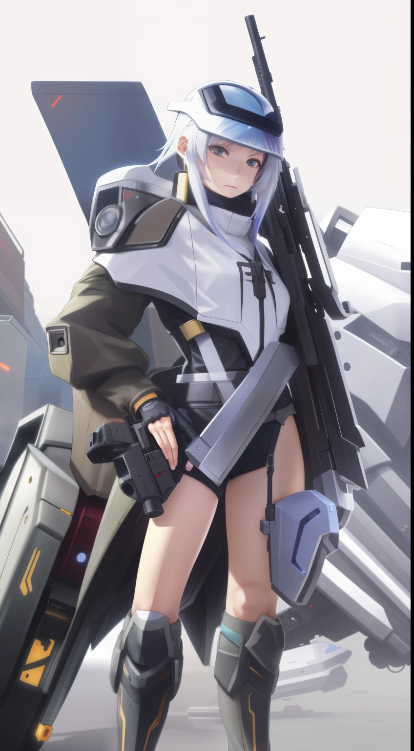 anime character with a gun and a helmet on standing next to a vehicle, fine details. girls frontline, from arknights, cyberpunk anime girl mech, cushart krenz key art feminine, best anime 4k konachan wallpaper, from girls frontline, girl in mecha cyber armor, mechanized valkyrie girl, guweiz