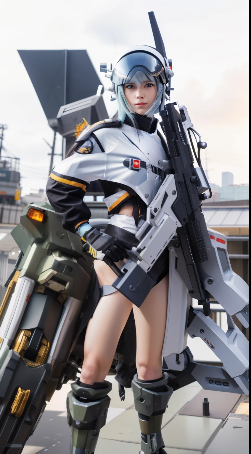 {(masterpiece,best quality, 8K UHD, extremely detailed CG, detailed beautiful face and eyes and skin and hair), (best quality face) }, {(3d ultra realistic photo graphic style:1.4)}, {(1girl free_fall from 10000m above the ground:1.2), (out of focus background:1.4)}, {1girl, 18yo, (beasts_ears),silver_blue hair, medium hair, Ponytail hair with braids, forehead}, {(strike witches:1.4),(military shoes:1.2), (thigh-high socks),navel}, {(cheerful:1.3), (candid shot)}, {(bring knees forward:1.1), (inner thighs showing pose:1.2)}, (Boys Mk.I anti-armor rifle)