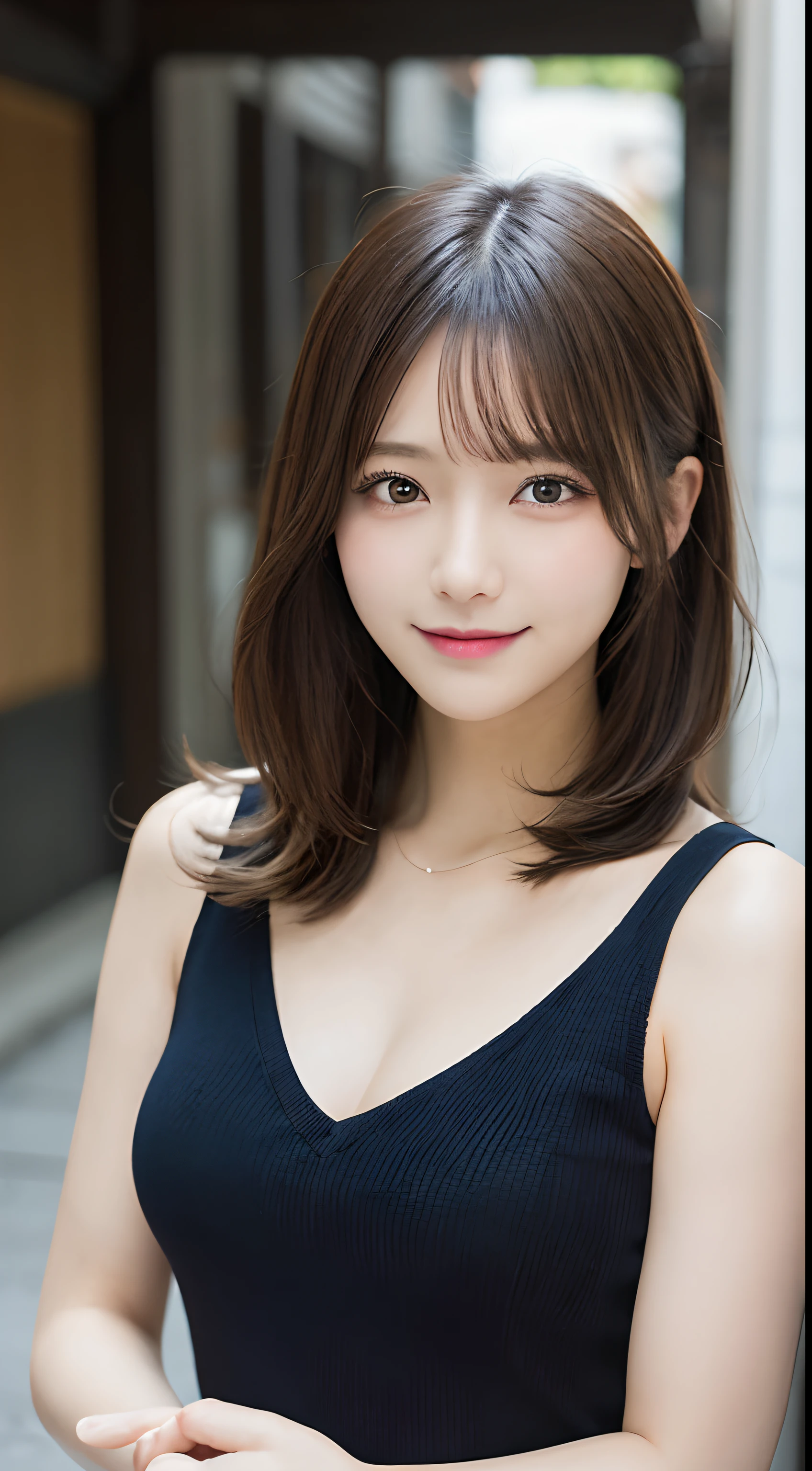 masutepiece, Best Quality, Illustration, Ultra-detailed, finely detail, hight resolution, 8K Wallpaper, Perfect dynamic composition, Beautiful detailed eyes, doress,Medium Hair, mid-chest, Natural Color Lip, Random and sexy poses,Smile,Osaka,20 years girl,Cute