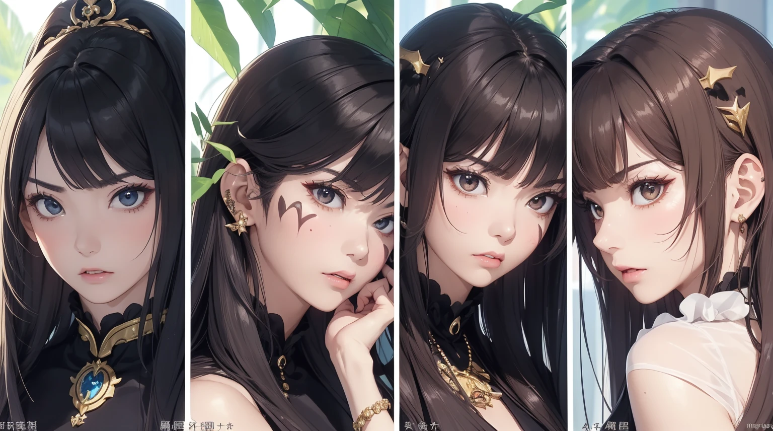 ((master-piece)),(((bestquality))), ultra-detail, Mature Women,master-piece, excellent,anime, Goth Girl, Women, Notre Dame, Masute Piece, 最高品質, annoyed, face only, Separate from each other...., fins, balance, jewelry, sharpt teeth, shouting, sparkling eyes, high-detail, ((4 expressions)), Jungle theme, ((Scab on the face, Glossy lips, Glossy skin, (((There are only four pages..))), (((Only four references)))