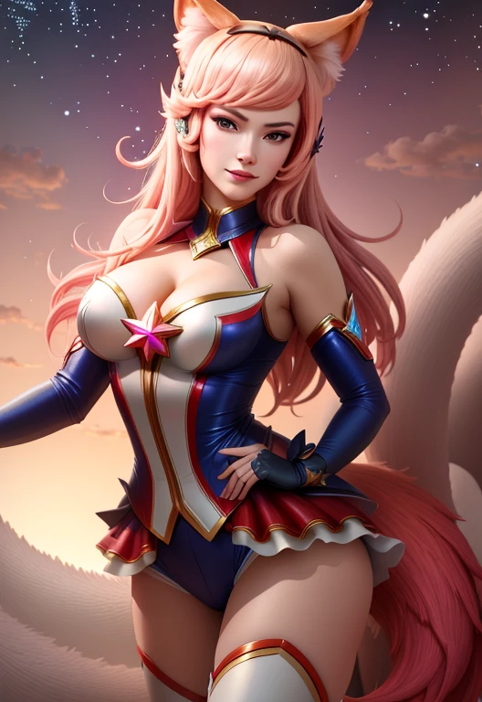 star_gardien_Ahri, seulement, smirk,, (Masterpiece, Best quality, absurdes, Detailed, ultra-Detailed:1.3)