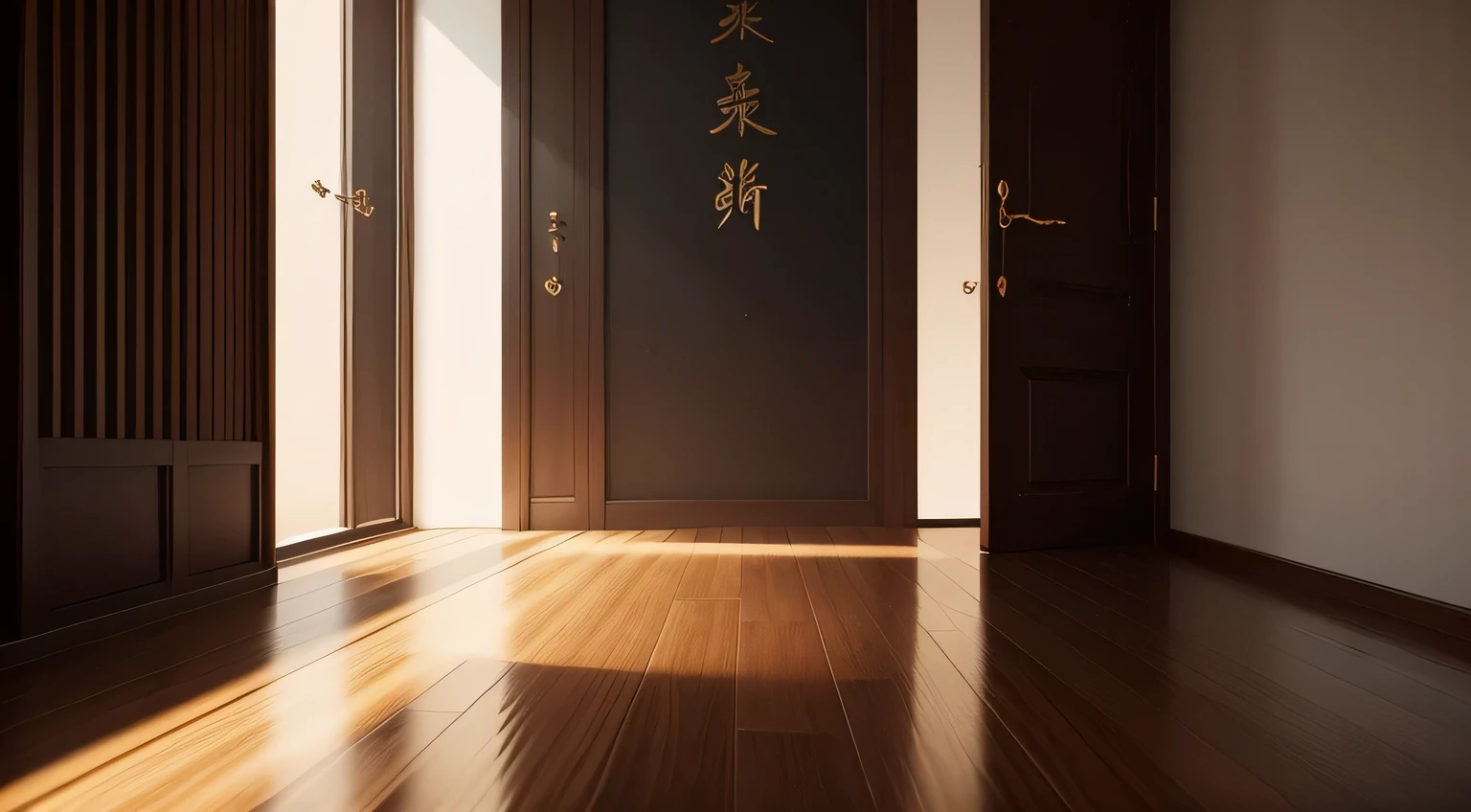 papel de parede O estilo da sala reflete a filosofia taoista na china , where sobriety and the search for inner tranquility are fundamental values. Despite the darkness, you feel an imposing and serene presence, as if you are in a space dedicated to contemplation and introspection.