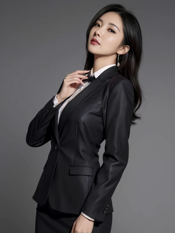 an beautiful，
(((tmasterpiece))), ((Best quality at best)), ((intricately details)), ((hyper realisitc)), Ridiculous resources, 摩洛解放阵线, Mature woman, （），Perspectives, The content is very detailed, Lighting, Perfect hands, detailed finger, 美丽细致lewd eyes, Long gray hair, 棕色lewd eyes, CEO, (Professional Dress:1.2), Blazer in similar color scheme，Paired with thin lapel dress,White leather tights,Pink collar, ear nipple ring, livestock, detailedbackground, Bedrooms, 完美lewd eyes, lewd eyes, looking at viewert, seen from the side