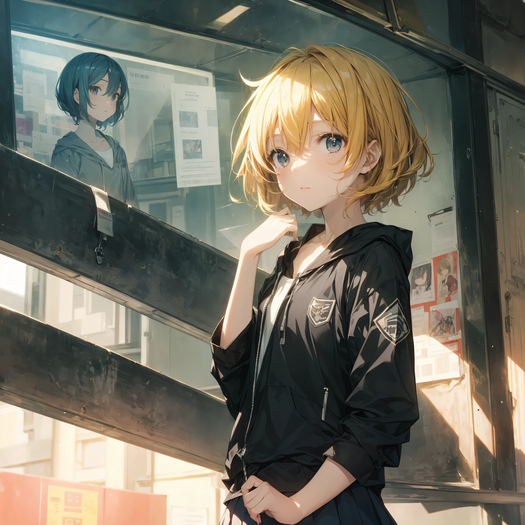 Super high quality by the art god, Ultra-detailed, High resolution, Shinkai Makoto style, anime moe art style, best anime 8K konachan wallpaper, Pixiv Contest Winner, Perfect Anatomy, BREAK,(Please draw a sleepy girl going to school alone.. ),BREAK, a hyperrealistic schoolgirl, (Solo,Lori,child,13years:1.3),Full limbs, complete fingers,a junior high school student, Androgynous attraction, (extra very short hair), hair messy, flat and soft chest, Small butt, groin, Small eyes,Beautiful detailed black eyes, Well-proportioned iris and pupils, disgusted eye, High resolution detailed hair, School uniform, Skirt, On the way to school. BREAK,Ultra-detailed細なスキン, Best lighting by famous artists, 8K, Illustration,