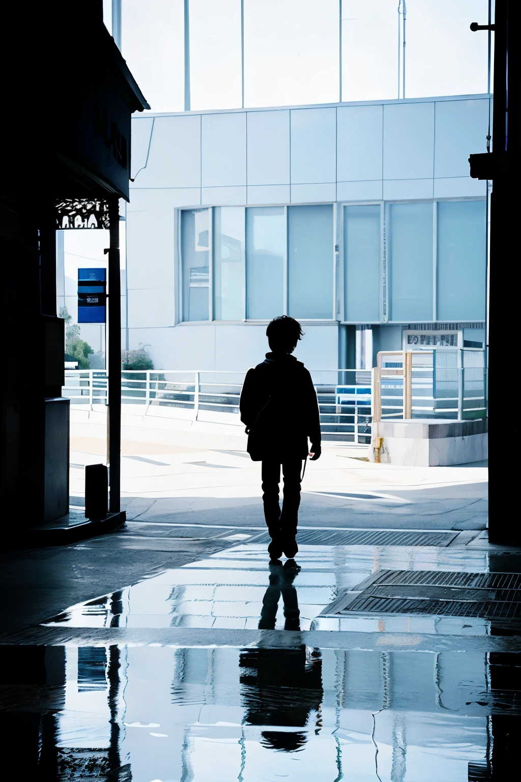 Illustration of a silhouette of a boy walking alone