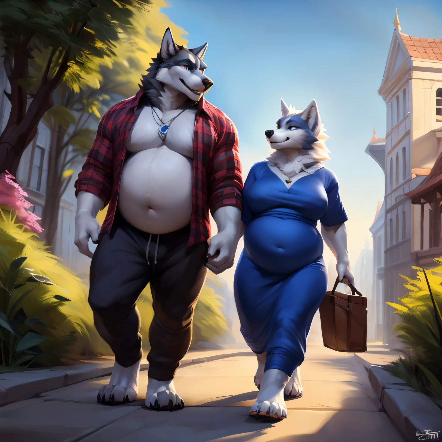 (Duo:1.5) male, furry, big wolf, very fat father, bigger wider chubby face, yellow eyetremely articulate and detailed face)), (Extremely articulate and detailed eyes) (detailed wolf eyes:1.2) thick eyebrows, misterious smile, extremely chubby ( facial cheeks:1.1, insanely chubby face ) grey father fur, grey beard, overweight male, chubby belly, big belly, round belly, obese body, enormous body, massivegut, massive body, dynamic angle, drinking tea, musclegut, fat fetish,fat belly fetish, mature male, breast clusters, chubby feet, big feet, chubby toes, round toes, ( oversized shirt, oversized sweatpants ) ( walking,) (by mystikfox61, by darkgem, by glitter trap boy, by bebebebebe, by null-ghost, by morethreedee, by seibear, by jaykat, by chung0 0, by glopossum, by sinsquared, by crazydrak, by poofroom, by drake1dragon, by personalami, by katarhein, by buta99, by chunie, by sonsasu, by danza), Low Light: 1.2, ( 8k, UHD, Gorgeous Light and Shadows, Detailed facial portrayal, highest quality, masterpiece, ultra high detailed, official art, utra detailed, deep shadows, dynamic shadows, HDR, deep of field, ultra lightning, utra realistic, realistic lightning, utra detailed fur, cinematic lighting, professional lighting, centered, looking at camera, 8k, shooting with Hasselblad X1D-50, maximum focus, depth of field, perfect lighting, light particleest quality, ultra detailed body, cinematic, sharp focus, correct ???????, right hands, correct hands, correct head, detailed background,), BREAK, female, wolf daughter, boobs, breats, standing, slim, little, slim body, sexy, detailed five fingers, five fangs, detailed paws, blue eyes, thick eyebrows ( slim dress ) dynamic pose, walking, looking at partner, misterious smile, father and daughter walking together in street, male/female, smiling to each other, looking at each other, cuddling, hugging belly, size difference, extreme size difference, sizeplay,