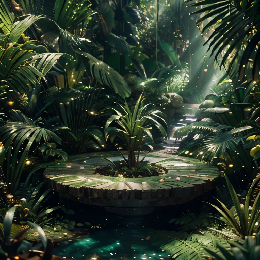 Masterpiece, best quality, (extremely detailed CG unity 8k wallpapers), (best quality), (best illustrations), (best shadows), land suspended in the air with vines on the base , with tropical rainforest on both sides, isometric 3D, octane rendering, ray tracing, super detailed