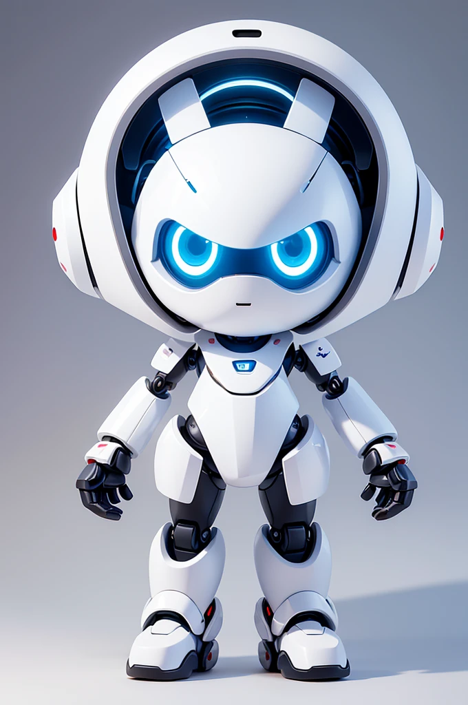 ((masterpiece, best_quality)) (white background) small cute chibi robot, full body is shown, cute, dynamic pose, white metal robot with blue glowing eyes, no mouth, no nose