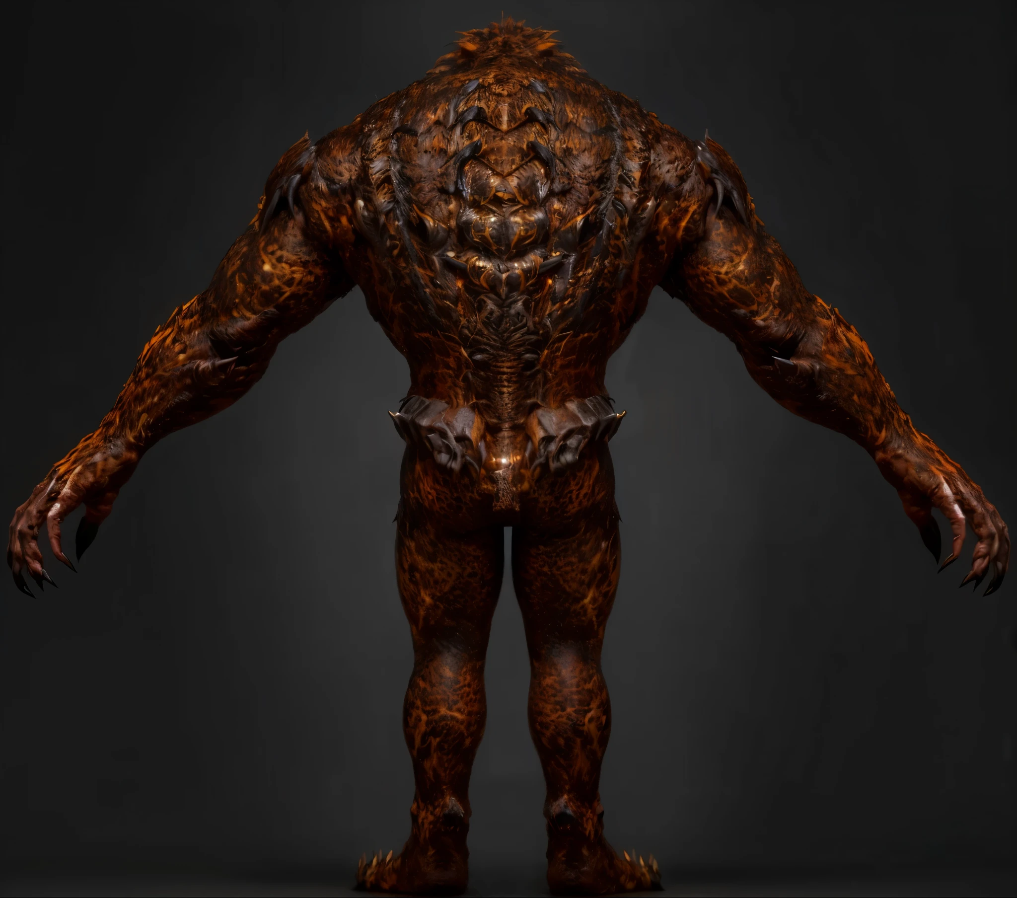 (masterpiece),(best quality:1.0),(ultra high resolution:1.0),monster, werewolf, lava skin , back, claws, fangs, menacing look, wolfteam, 8k wallpaper, full body