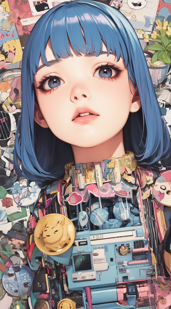 (masterpiece、top-quality)、1girl in、swim wears、skirt by the、Wavy Longhair、asymmetrical bangs、waving at viewer、face perfect、beautiful countenance、A charming、big gorgeous eyes、Showing teeth and smiling、perfect slim fit body、lots of flower、fronds、bright colour