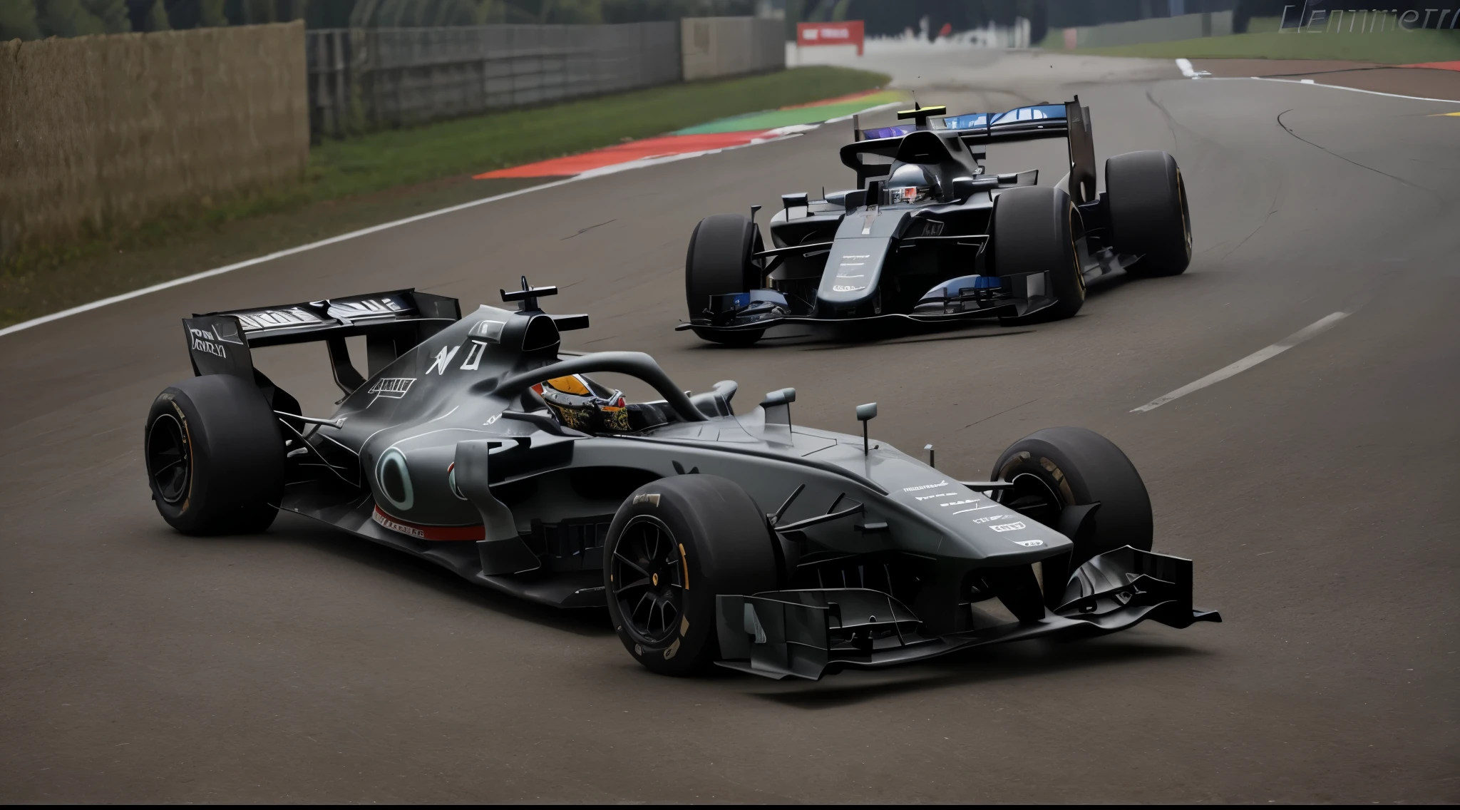 A Formula 1 car with a V10 engine is racing on the Le Mans circuit