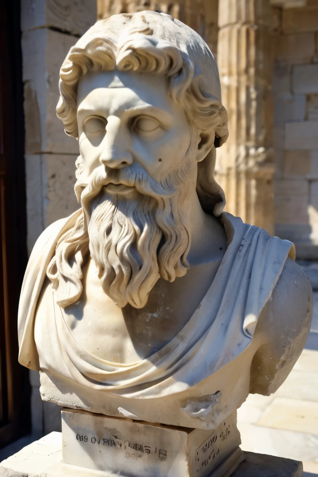 ancient greek king、Uncle、battered statue、beard、ancient ruin