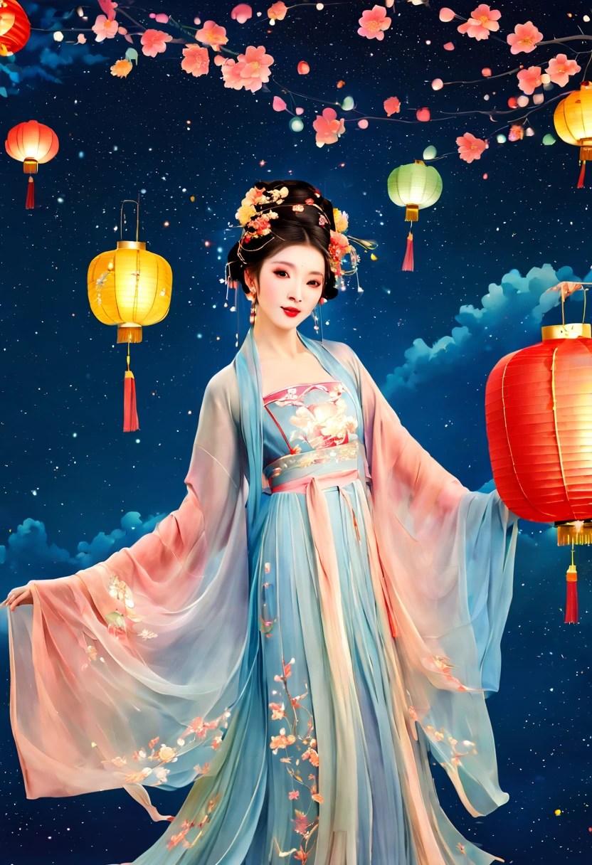(Faraway view:1.9),((Beautiful Shanghai Yuyuan:1.6)),new year 2024,(Colorful lanterns and decorationireworks in the night sky:1.6),(挂满了很多Colorful lanterns and decorations),(Gorgeous Yu Garden),(((Fireworks bloom))),Beautiful bright lights of fireworks and lanterns,a joyful atmosphere,(Korean girl shows off her most beautiful Hanfu fashion dance in Yuyuan Garden:1.sychedelic stage,Ethereal atmosphere, (Anatomically correct, Delicate face makeup , pretty face, The face shape is perfectly proportioned),(Advanced facial details:1.1)A collection of shiny blue luxury Hanfu dresses,Gorgeous Hanfu costumes and Hanfu beauties,真实感,Amazing Cleavage, 电影灯光, Sony FE , wide angles, first person perspective, 8K, hyper HD, tmasterpiece, acurate, ctextured skin, high detal, Best quality at best, Award-Awarded,Shoot from a distance,Sense of distance, ((135mm))