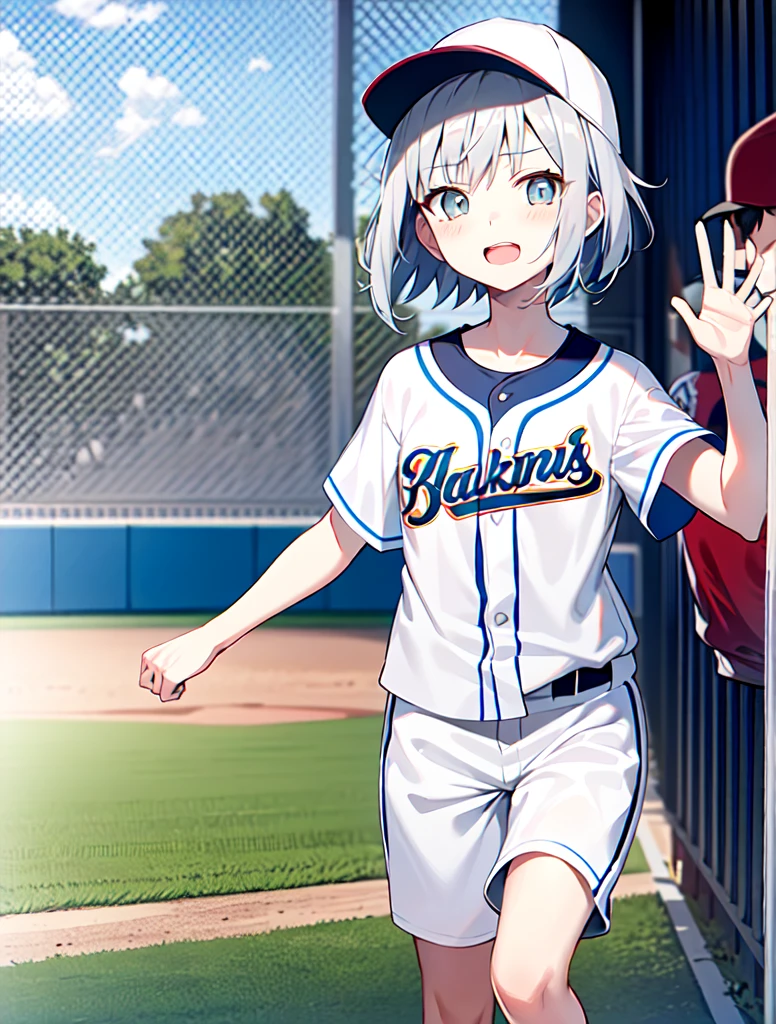 baseball field　****************　pitcher　Short Hair Silver Hair　　kawaii faces　Baseball Cap