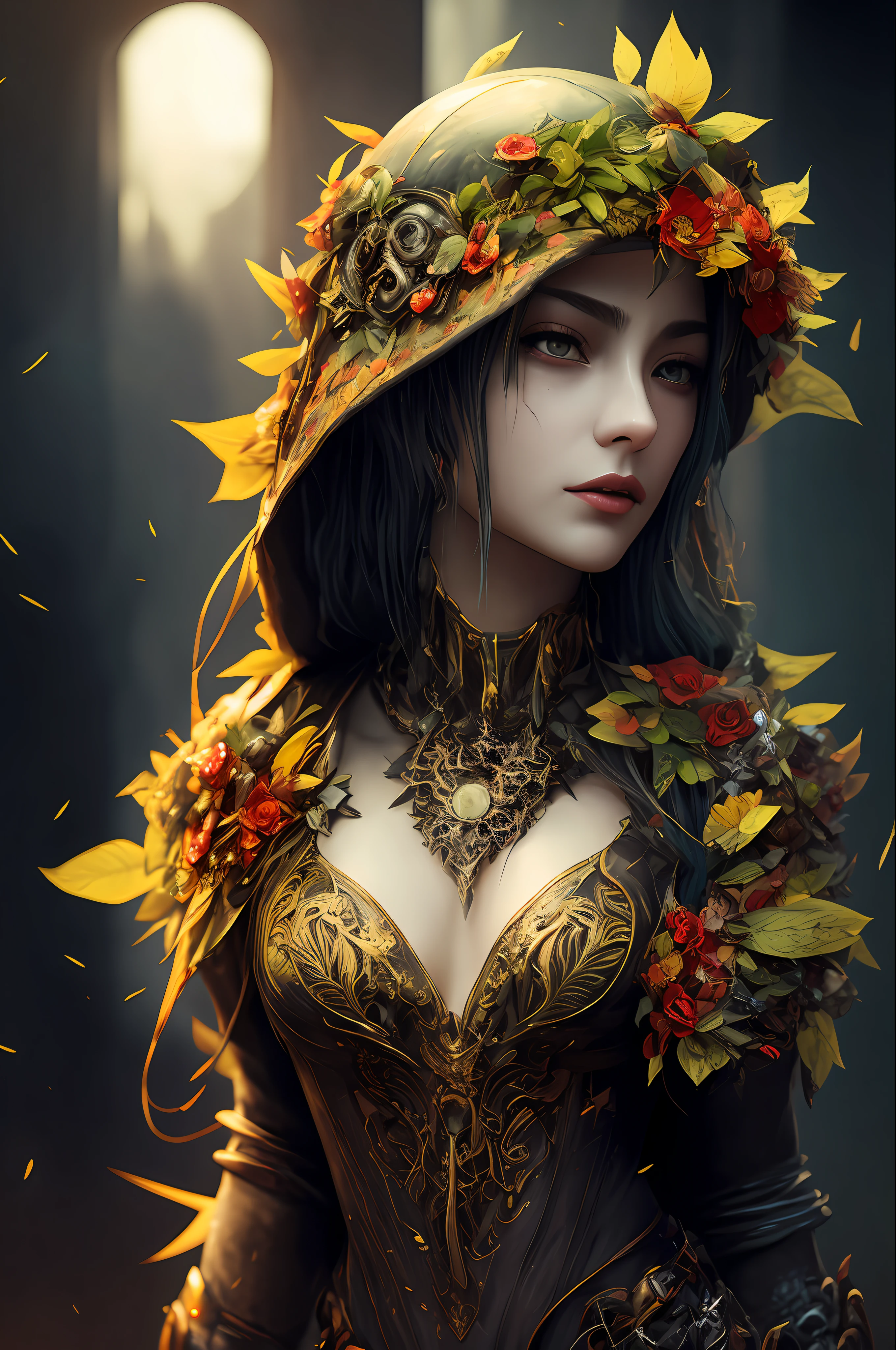 Imagine that the skin of this creature girl looks like it was made of a fishing net, with leaves and flowers growing on her body. Digital Epic Fantasy, Symmetrical Concept Art, Sinister Fantasy Illustration, Symmetrical Epic Fantasy Art, Epic Fantasy Science Fiction Illustration, Epic Fantasy Art Style, Epic Anime Art, Symmetrical Fantasy RPG Portrait, Anton Fadeev and Dan Mumford, (Masterpiece, Top Quality, Best Quality, Official Art, Beauty and Aesthetics: 1.2), Extreme Detail, (Fractal Art: 1.3), Colorful, Most Detailed, Full Body Pose, Cute Surrealist Photo, 8 K, Octane Beautifully Rendered, Very detailed, intricate, epic composition, cinematic lighting, masterpiece, art station trend, very, very detailed, stunning, HDR, smooth, sharp focus, high resolution, award-winning, award-winning photo, DSLR, 5 0 mm