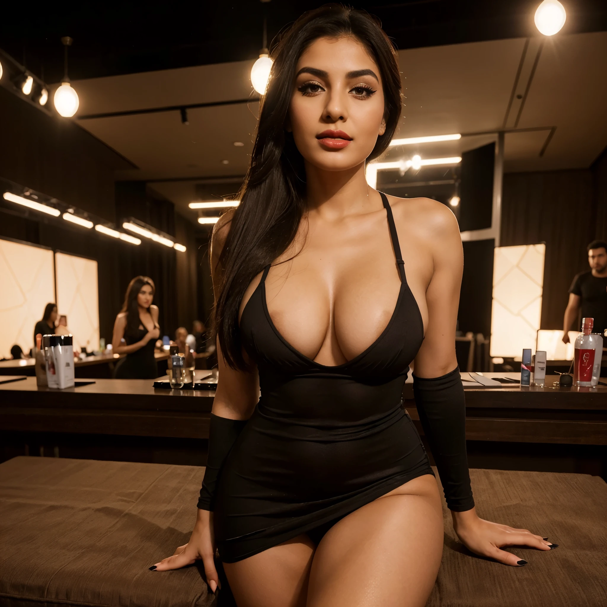 ultra detailed, realistic photo, beautiful arab girl 26 years old, in a sexy night tight dress ,hot photo, make up, hot photo, sexy photo for instagram,make up, red lipstick, stand up in a conference, athletic body.