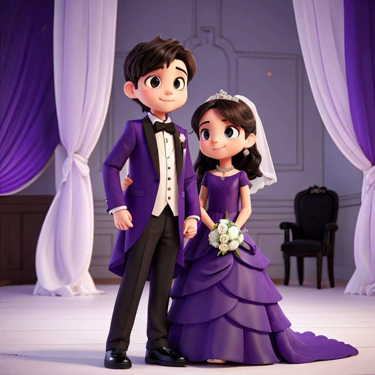 Wedding cuple
Boy in black cashual kit
Girl in purple wedding dress