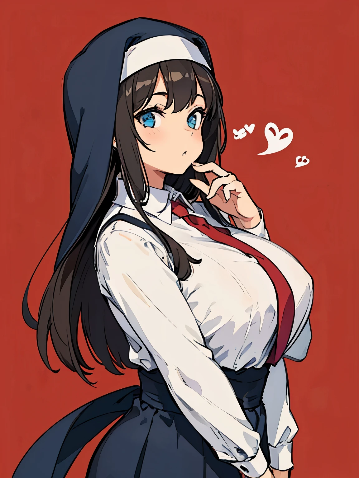 1girl, tan skin, chubby, nun outfit, black long hair, 25 years old