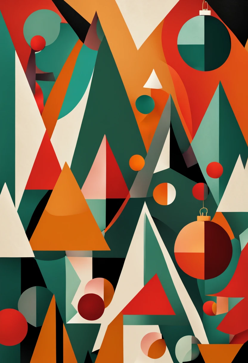 Abstract art of Christmas, bold colors and geometric shapes, modern style