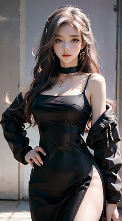 High quality work Realistic work Super high quality graphics，8K HD CG works，high quality graphics，High-definition and exquisite CG works，10x pixels，Ultra-fine details：1.1，Advanced technical details：1.1逼真的室内灯Light effect果：1.5，natural soft light：1.5. Light effect（虚拟灯Light effect果：1.8），超A A high resolution ,transparenthair，high detailed hair（Quality hair details：1.1）Clear  eyes，Double eyelids look good，Sharp eye makeup, Create exquisite eyelash makeup, tthin eyebrows, Ultra-detailed eyes，a tall nose, lovely red lips, rosey cheeks, With delicate makeup on her face , pretty  face, The face shape is perfectly proportioned,（Advanced facial details：1.1）, Women's artwork，Dress full body video，，Amazing Cleavage，My eyes are very bright and lifelike today, A high resolution, a 1 woman, shiny skins, Alone, jewely, redish pink lips, Long white hair, eBlue eyes, Keep your mouth shut, sexy huge tits，hip-up, Black fur coat,