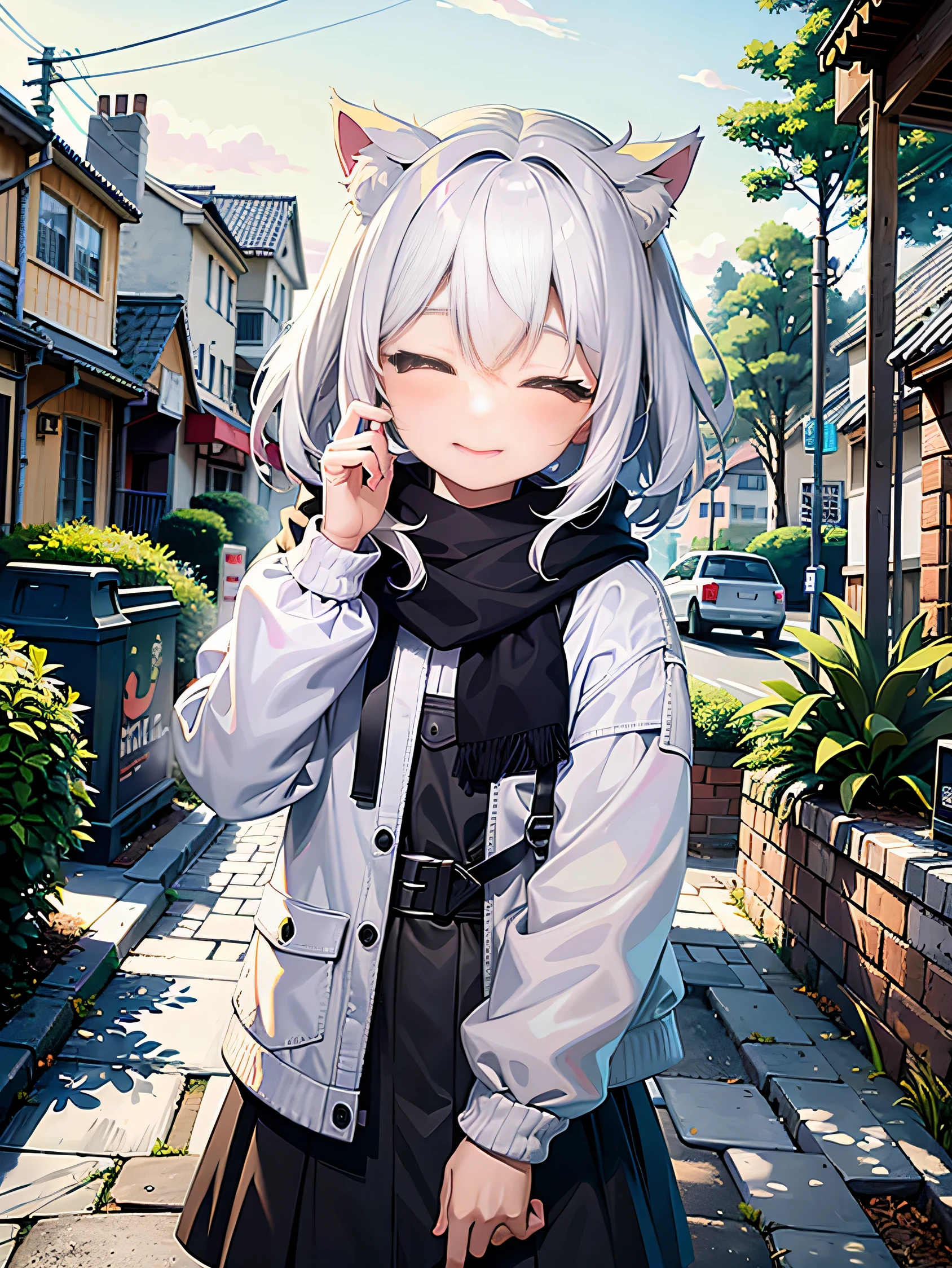 anime character with cat ears talking on a cell phone on a street, nyaruko-san, anime girl with cat ears, cute anime catgirl, anime style. 8k, anime visual of a cute girl, beautiful anime catgirl, anime style 4 k, anime moe artstyle, anime style mixed with fujifilm, girl with cat ears, anime catgirl