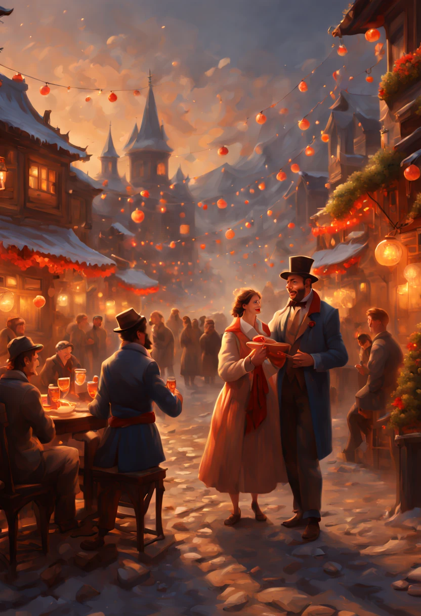 by Vincent Di Fate, classic new year scene, joyful and playful atmosphere, enhance, intricate, (best quality, masterpiece, Representative work, official art, Professional, unity 8k wallpaper:1.3)