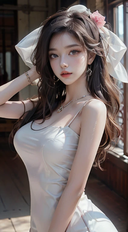 (Highest quality, High resolution, masterpiece:1.2,), figure, night, One girl, whole body, (Wedding dress), Put your arms behind your back, Wait for a kiss, View your viewers, Happy, blush,