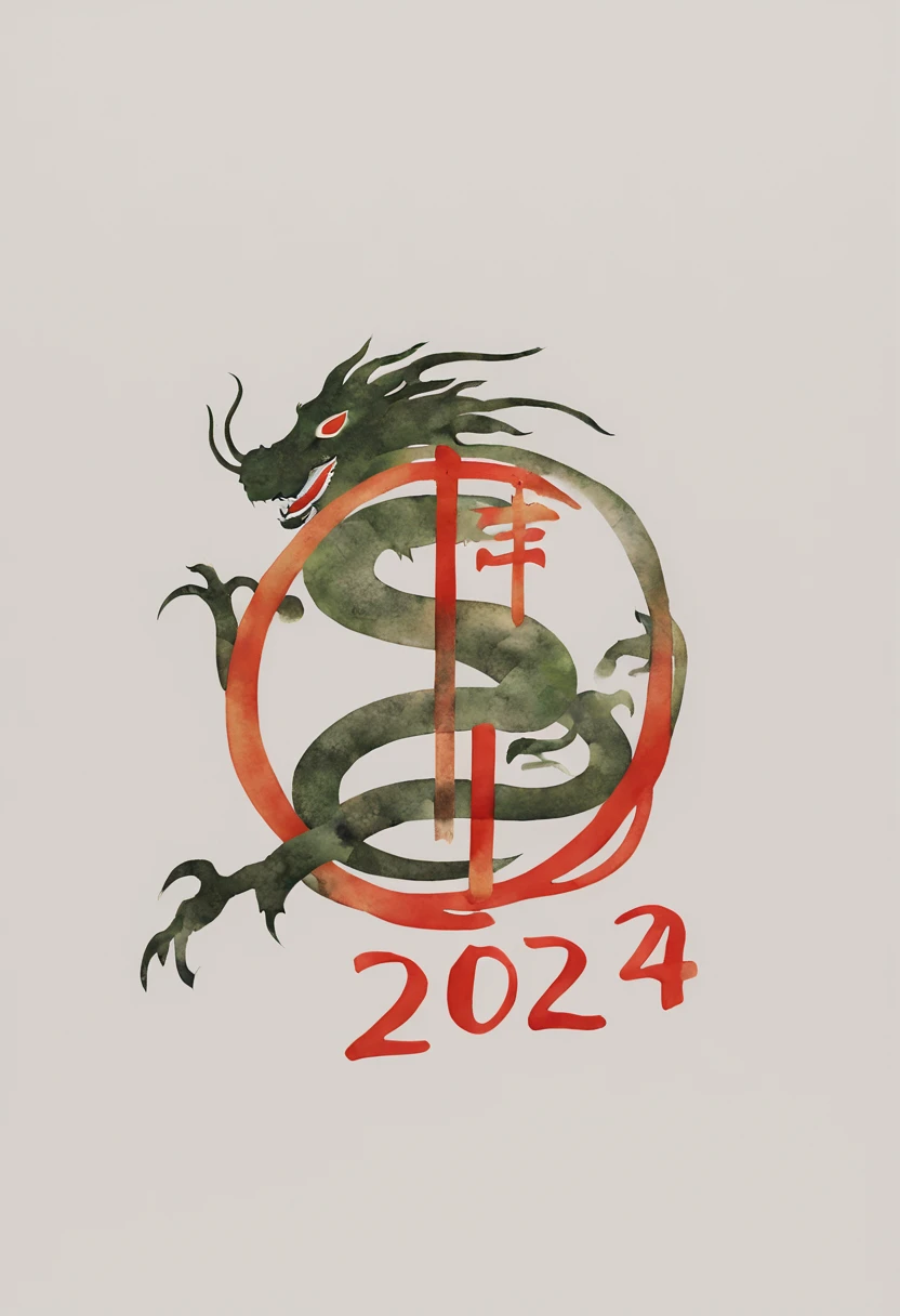 ​masterpiece, top-quality, (ink and watercolor painting:1.5),New Year's card of Japan, (A logo"Happy New Year 2024":1.5), (shenron:1.5),(A black:1.5)